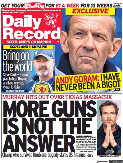 Daily Record (UK) Newspaper Front Page for 1 June 2022