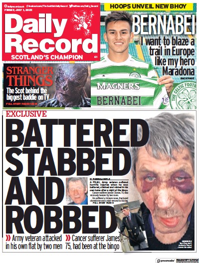Daily Record (UK) Newspaper Front Page for 1 July 2022