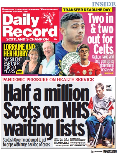 Daily Record (UK) Newspaper Front Page for 1 September 2021