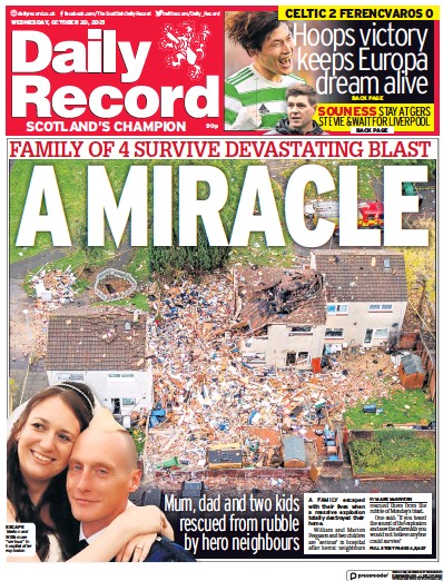 Daily Record (UK) Newspaper Front Page for 20 October 2021