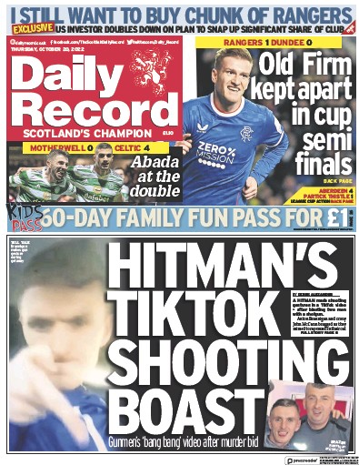 Daily Record (UK) Newspaper Front Page for 20 October 2022