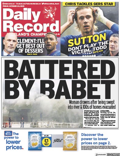 Daily Record (UK) Newspaper Front Page for 20 October 2023