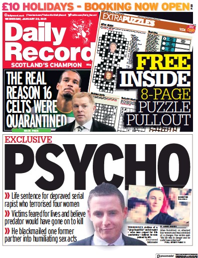 Daily Record Newspaper Front Page for 20 January 2021