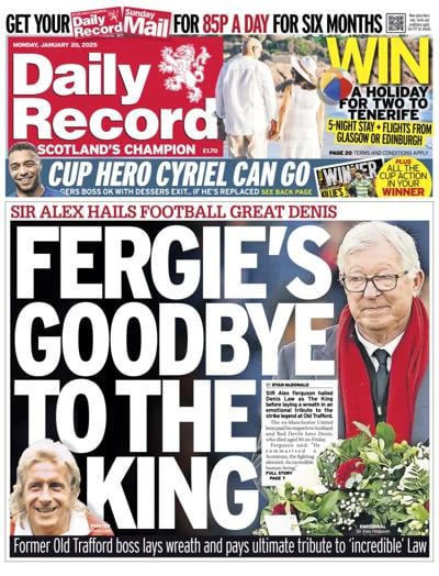 Daily Record (UK) Newspaper Front Page for 20 January 2025