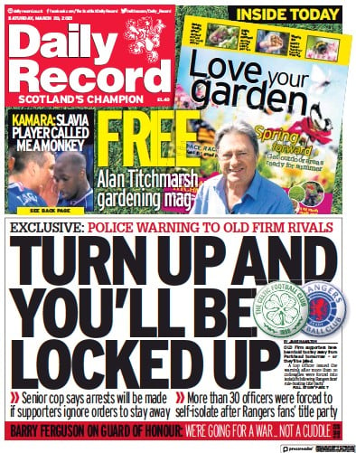 Daily Record (UK) Newspaper Front Page for 20 March 2021