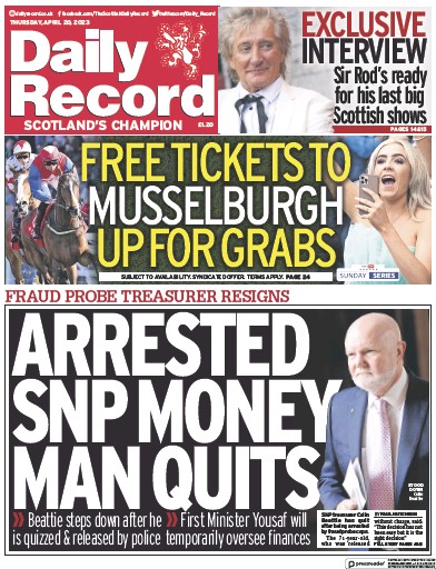 Daily Record (UK) Newspaper Front Page for 20 April 2023