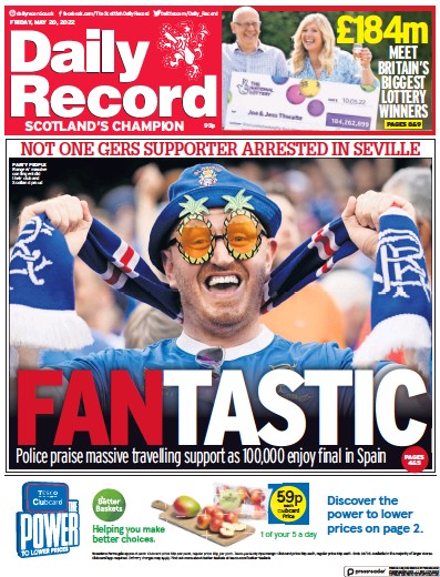 Daily Record (UK) Newspaper Front Page for 20 May 2022