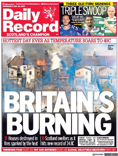Daily Record Newspaper Front Page for 20 July 2022
