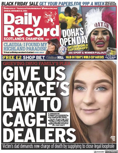 Daily Record (UK) Newspaper Front Page for 21 November 2022