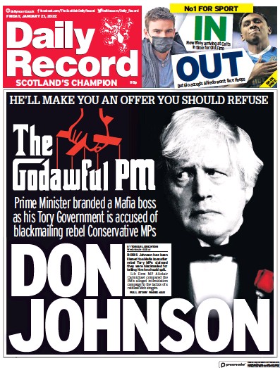 Daily Record (UK) Newspaper Front Page for 21 January 2022