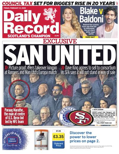 Daily Record (UK) Newspaper Front Page for 21 February 2025