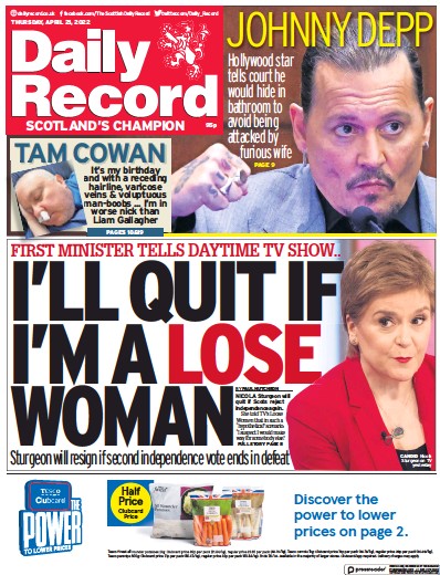 Daily Record (UK) Newspaper Front Page for 21 April 2022