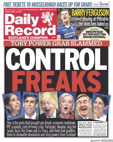 Daily Record (UK) Newspaper Front Page for 21 April 2023