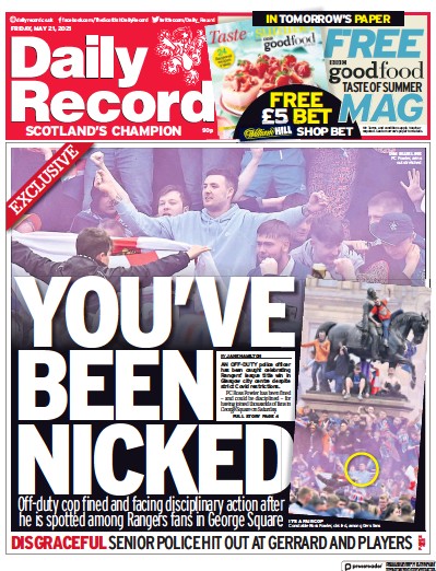 Daily Record (UK) Newspaper Front Page for 21 May 2021