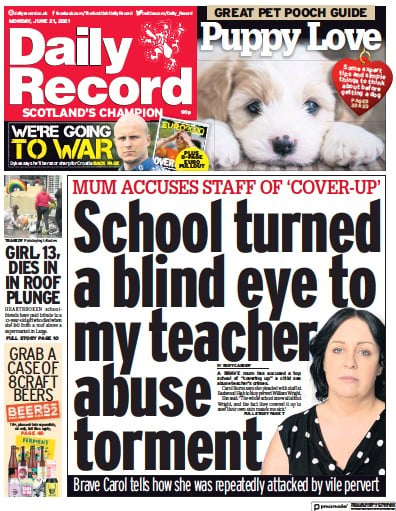 Daily Record (UK) Newspaper Front Page for 21 June 2021