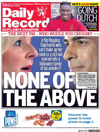 Daily Record (UK) Newspaper Front Page for 21 July 2022