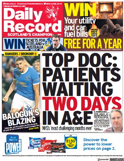 Daily Record (UK) Newspaper Front Page for 22 October 2021