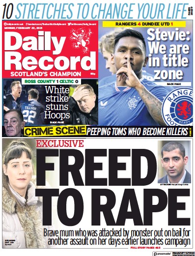 Daily Record (UK) Newspaper Front Page for 22 February 2021