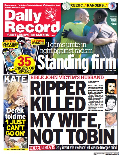 Daily Record (UK) Newspaper Front Page for 22 March 2021