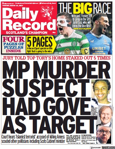 Daily Record Newspaper Front Page for 22 March 2022
