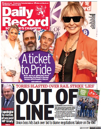 Daily Record (UK) Newspaper Front Page for 22 June 2022