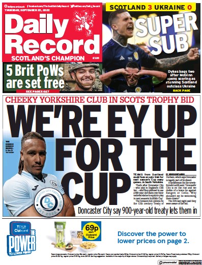Daily Record (UK) Newspaper Front Page for 22 September 2022