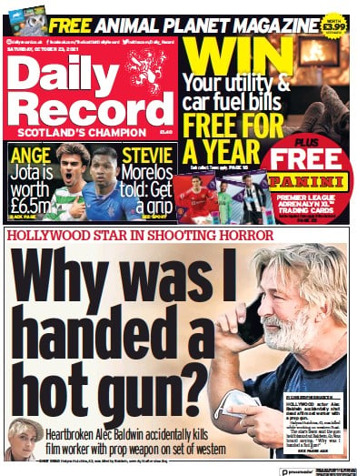 Daily Record (UK) Newspaper Front Page for 23 October 2021