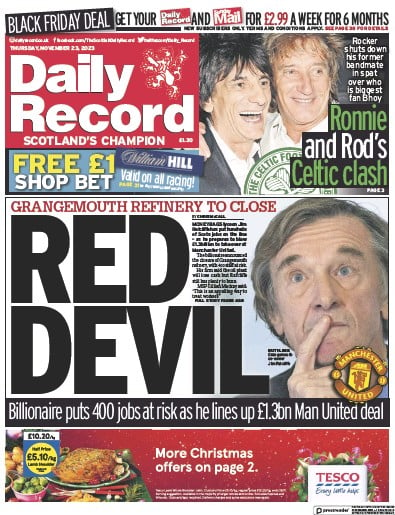 Daily Record (UK) Newspaper Front Page for 23 November 2023
