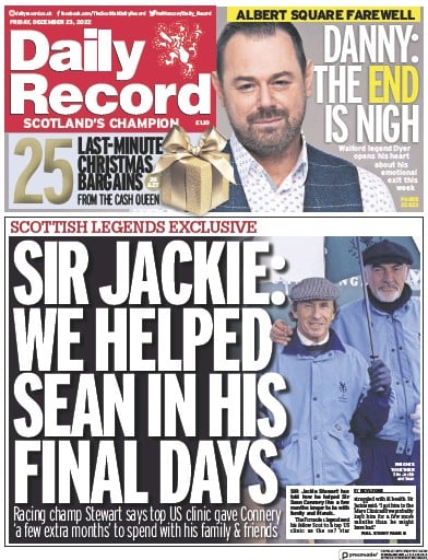 Daily Record (UK) Newspaper Front Page for 23 December 2022