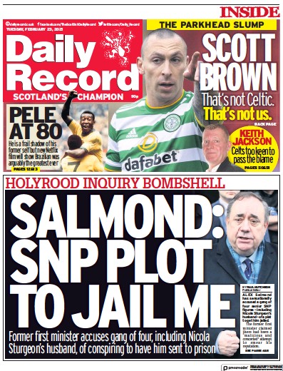 Daily Record Newspaper Front Page for 23 February 2021