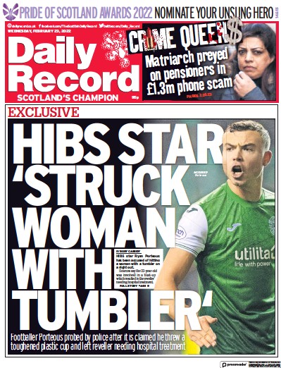 Daily Record (UK) Newspaper Front Page for 23 February 2022