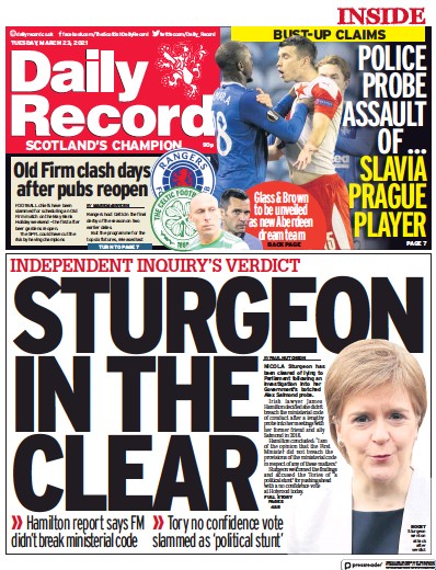 Daily Record (UK) Newspaper Front Page for 23 March 2021