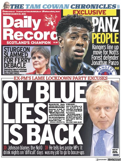Daily Record (UK) Newspaper Front Page for 23 March 2023
