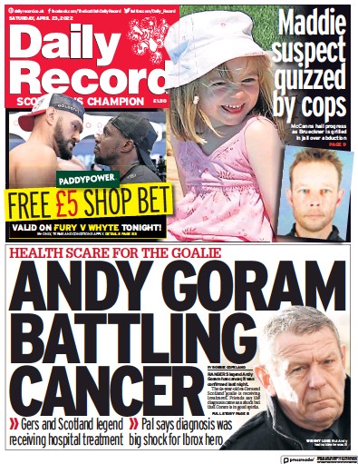 Daily Record (UK) Newspaper Front Page for 23 April 2022