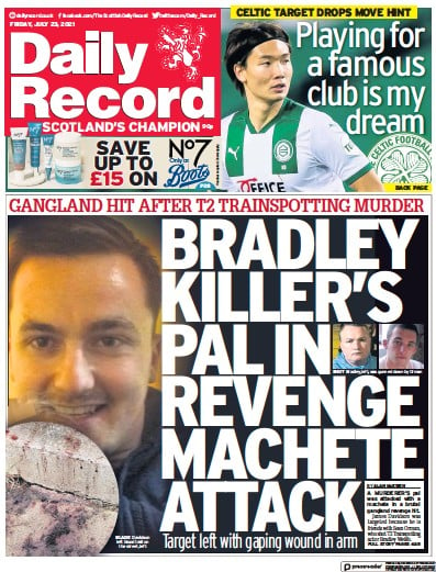 Daily Record (UK) Newspaper Front Page for 23 July 2021