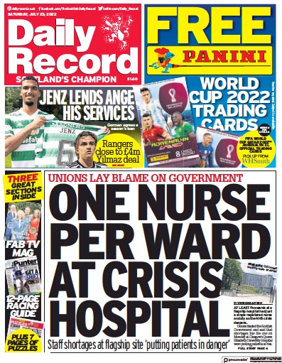 Daily Record (UK) Newspaper Front Page for 23 July 2022