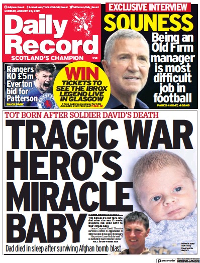 Daily Record (UK) Newspaper Front Page for 23 August 2021