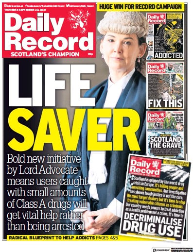 Daily Record (UK) Newspaper Front Page for 23 September 2021