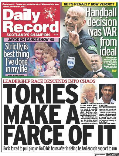 Daily Record (UK) Newspaper Front Page for 24 October 2022