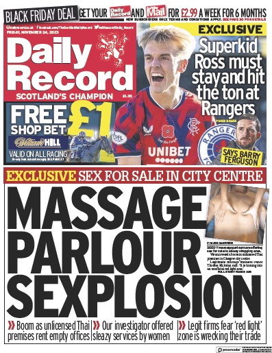 Daily Record (UK) Newspaper Front Page for 24 November 2023