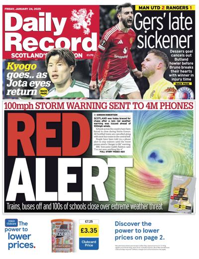 Daily Record (UK) Newspaper Front Page for 24 January 2025