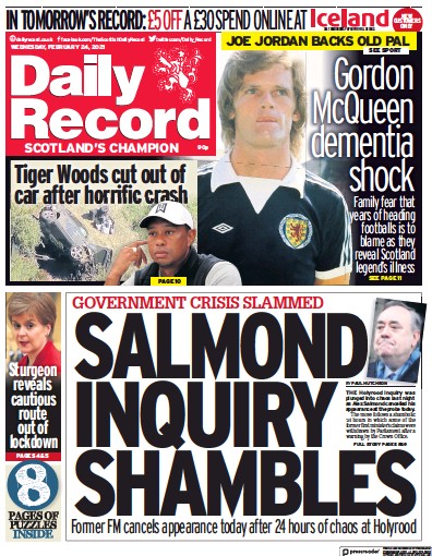 Daily Record Newspaper Front Page for 24 February 2021