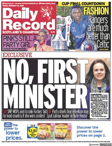 Daily Record (UK) Newspaper Front Page for 24 February 2023