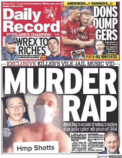 Daily Record (UK) Newspaper Front Page for 24 April 2023