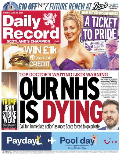 Daily Record (UK) Newspaper Front Page for 24 June 2025