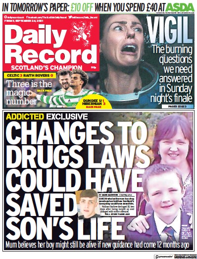 Daily Record (UK) Newspaper Front Page for 24 September 2021
