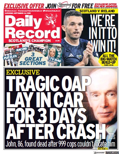 Daily Record (UK) Newspaper Front Page for 24 September 2022