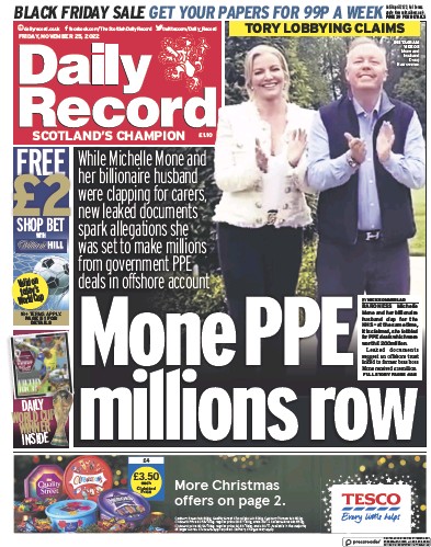 Daily Record (UK) Newspaper Front Page for 25 November 2022