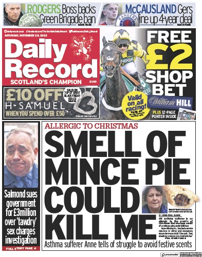Daily Record (UK) Newspaper Front Page for 25 November 2023
