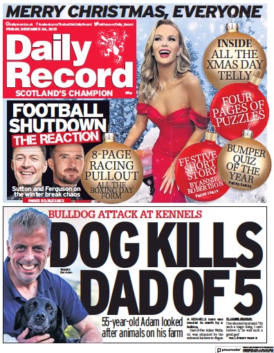 Daily Record (UK) Newspaper Front Page for 25 December 2021